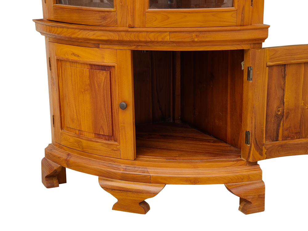 Solid Teak Wood Furniture Corner Display Cabinet
