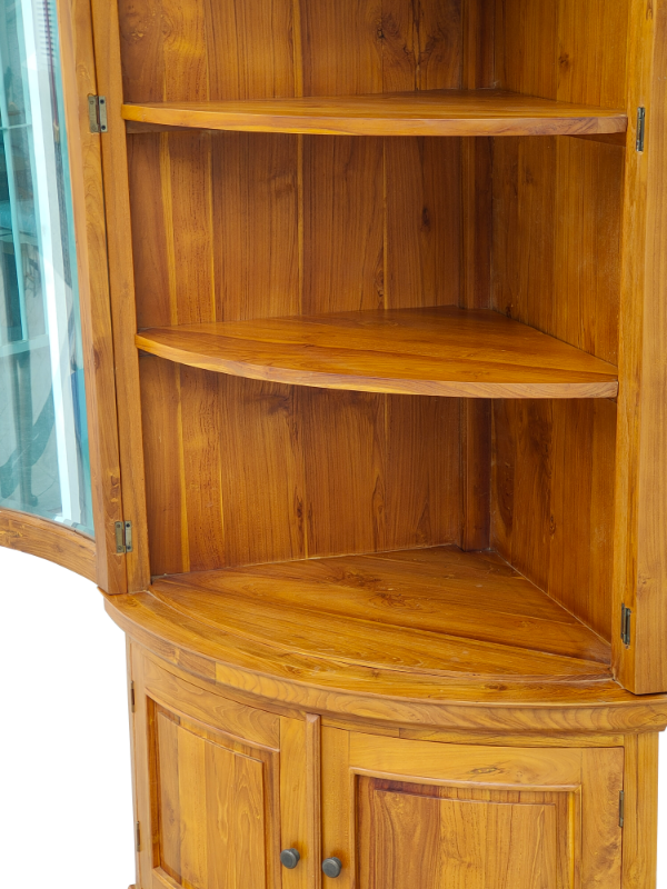 Solid Teak Wood Furniture Corner Display Cabinet