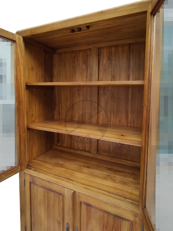 Solid Teak Wood Furniture Display Cabinet 2 Glass Doors
