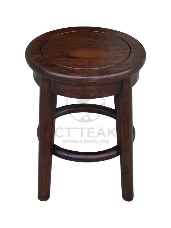 Solid Teak Wood Furniture Round Stool (Dark Walnut)