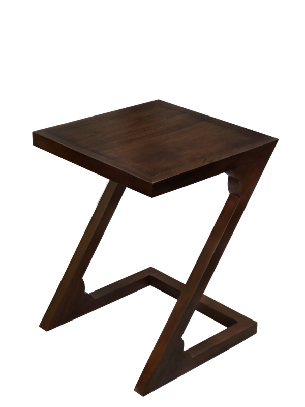 Solid Teak Wood Furniture Z Shape Side Table (Dark Walnut Color)