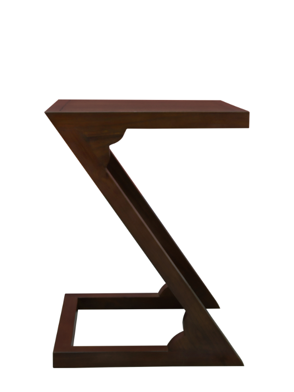Solid Teak Wood Furniture Z Shape Side Table (Dark Walnut Color)