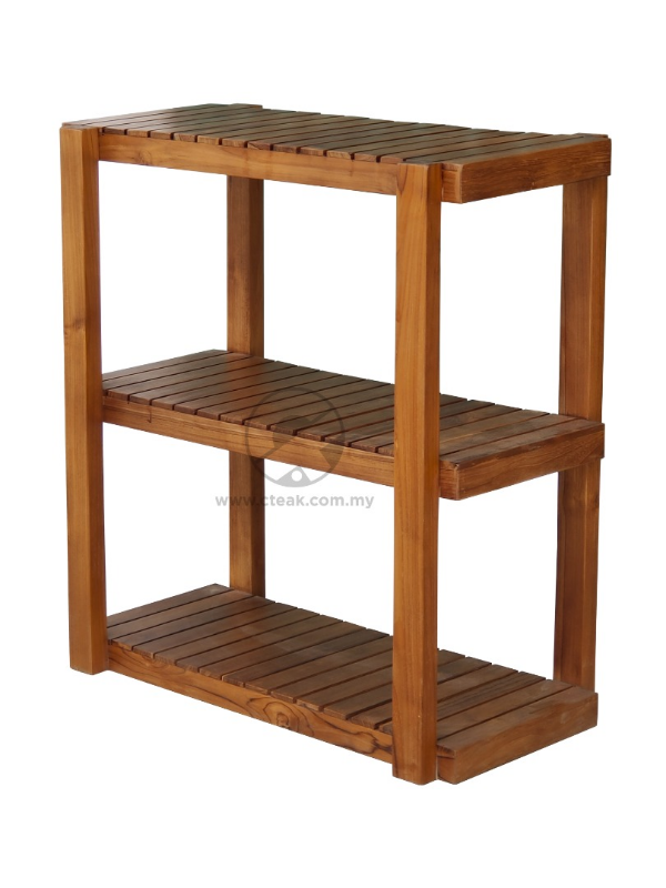 Teak Wood 3 Shelves Flower Rack