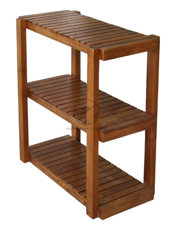 Teak Wood 3 Shelves Flower Rack