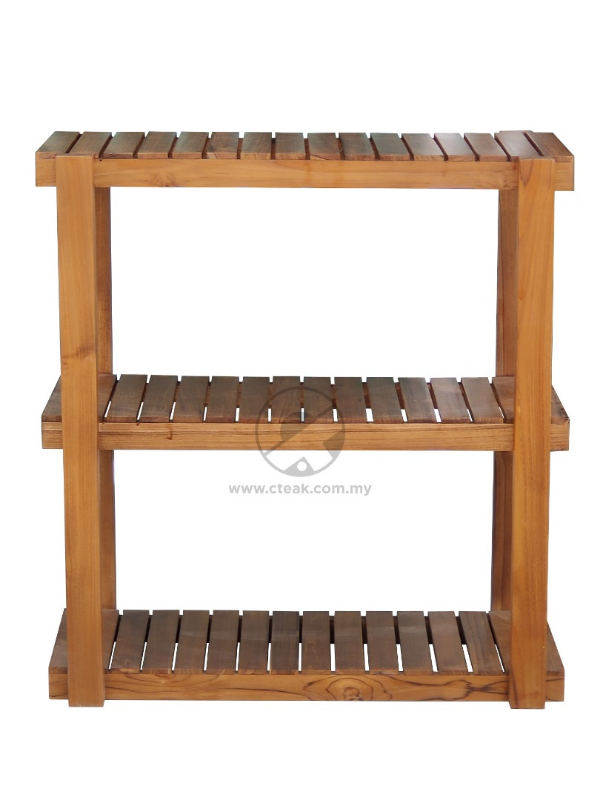 Teak Wood 3 Shelves Flower Rack