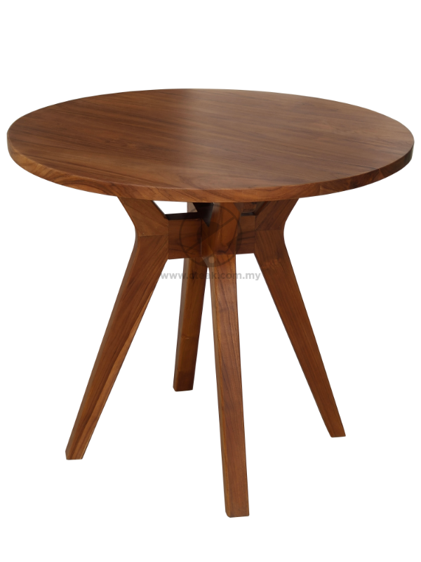 Teak Wood Round Dining Table with Wood Top