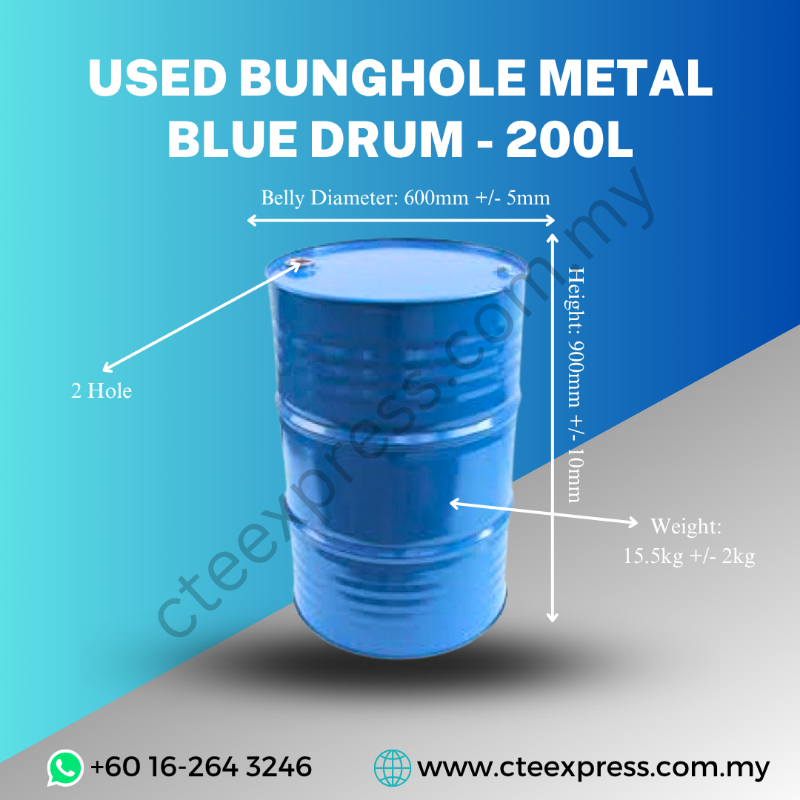 USED BUNGHOLE METAL BLUE DRUM - 200L